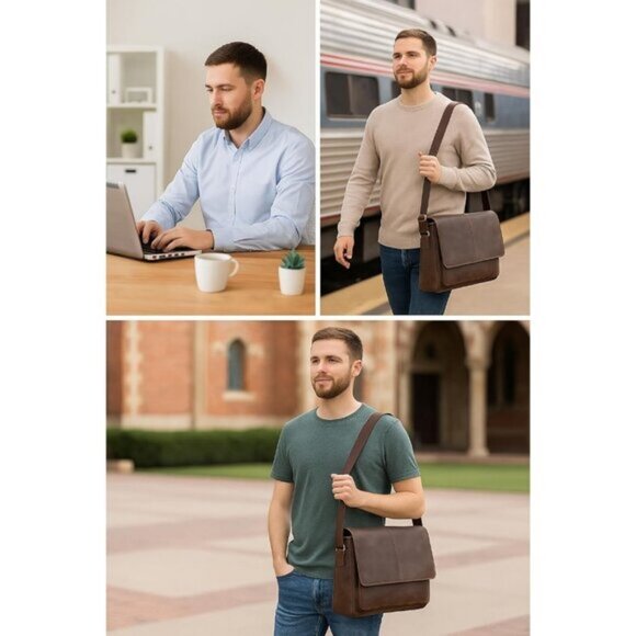 🆕Men and Women Wood Oak Leathers Laptop Briefcase Messenger Bag - Picture 5 of 9